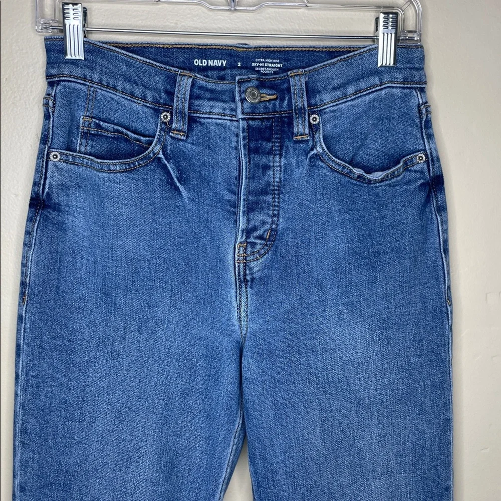 OLD NAVY Blue Jeans Extra High Rise SKY HIGH STRAIGHT Secret Smooth Pockets 2